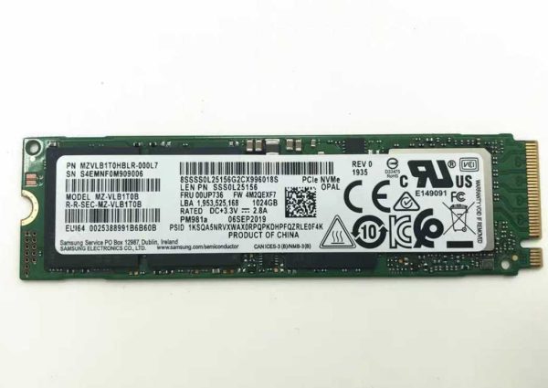 Lenovo 1000GB m.2 SSD PCIe 00UP736 Samsung PM981a Thinkpad P73 T490s X1 T590 X13 on Sale