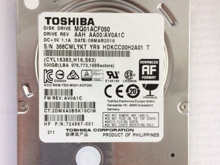 Original HP 500GB-7200U min Toshiba HP N: 724967-001 MQ01ACF050 For Discount