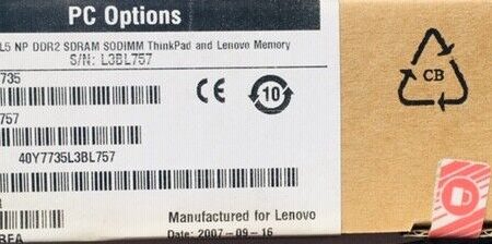 Original Lenovo IBM Thinkpad Ram 2GB PC2-5300 667MHz CL5 SoDimm FRU: 40Y7735 OVP For Sale