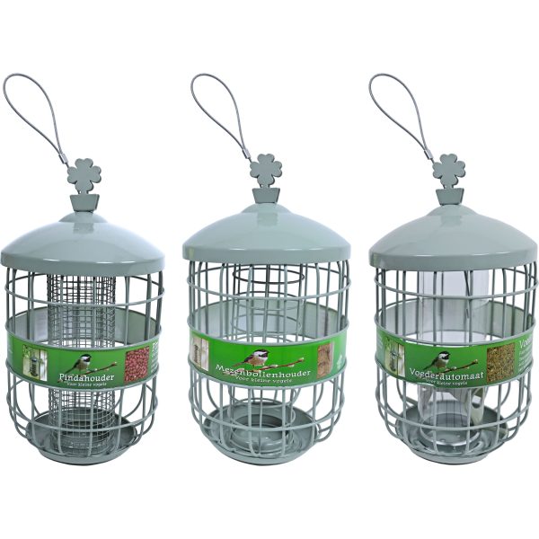 Vogelhuis Buitenvogel  Wintervogelhuis Set 3 stuks Boon Pindahouder mezenbollenhouder voederautomaat   metaal voor kleine vogels grijs groen, small. (kopie) (kopie) (kopie) For Sale