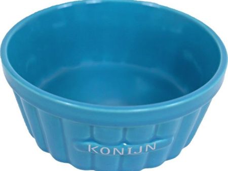 Konijnen eetbak steen ribbel blauw, 12 cm. For Discount