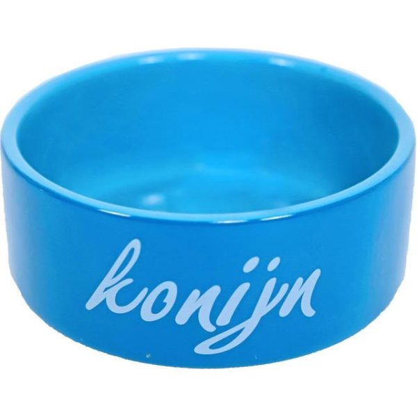 Konijnen-eetbak steen Ø 12 cm, blauw. Sale